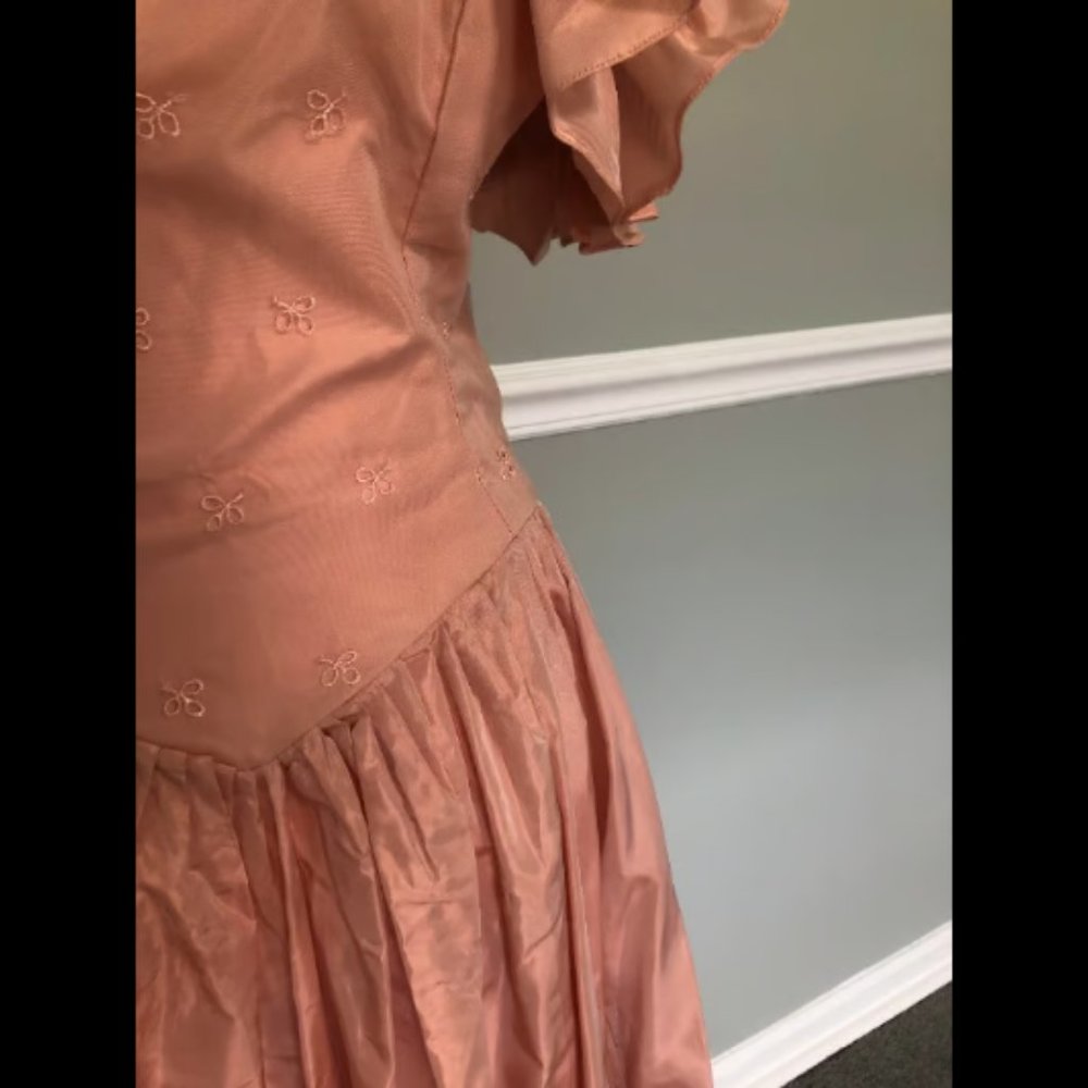 Vintage 1980s Does 1930s Ruffle Bow Sleeve Diamante Princesscore Gown - Picture 3 of 8